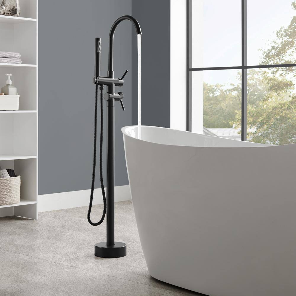 Matte Black Stainless Steel Freestanding Tub Filler with Hand Shower
