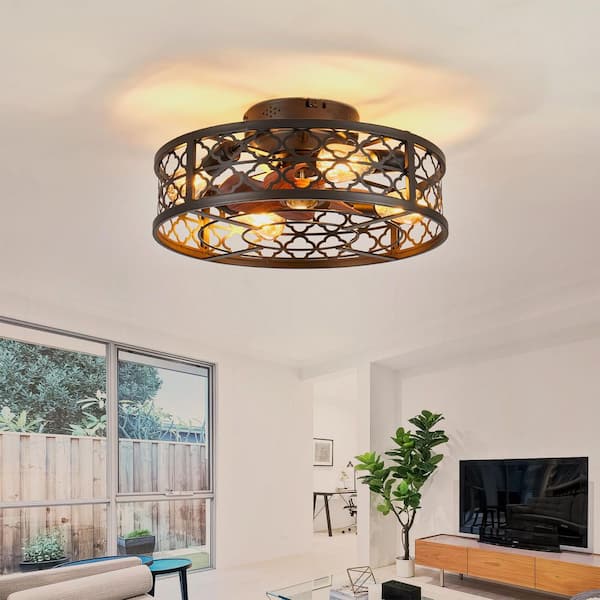 20 in. 4-Light Black Universal No Include E26 Bulb Low Profile Fandelier Ceiling Fan Light Kit