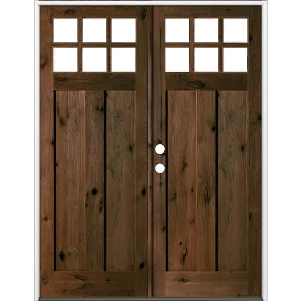 72 in. x 96 in. Knotty Alder Right-Hand/Inswing Double 6-Lite Clear Glass Espresso Stain Wood Prehung Front Door