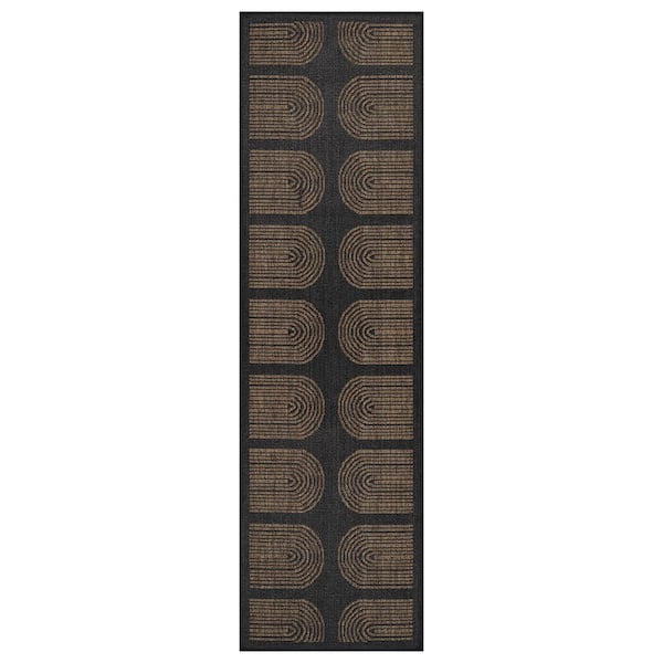 Geometric Border Dark Gray/Natural Easy-Care Jute-Style Indoor/Outdoor Flat Woven 2 ft. 3 in. x 6 ft. Dark Gray Area Rug
