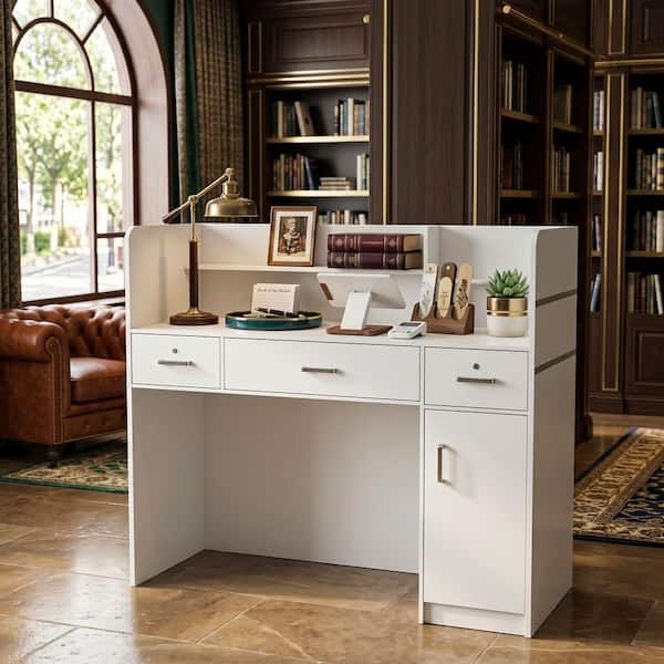 FUFU&GAGA 47.2 in. Rectangle White Wooden Console Table with 3
