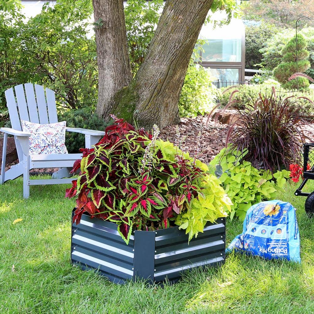 Galvanized Steel 20" Dark Gray Raised Garden Bed for Outdoor Spaces