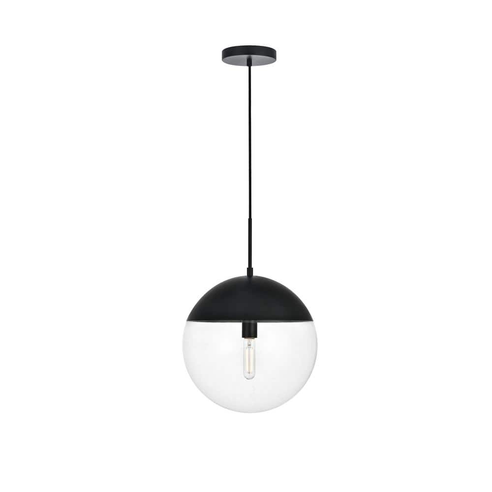 Timeless Home 14 in. 1-Light Black and Clear Pendant Light, Bulbs Not Inclu