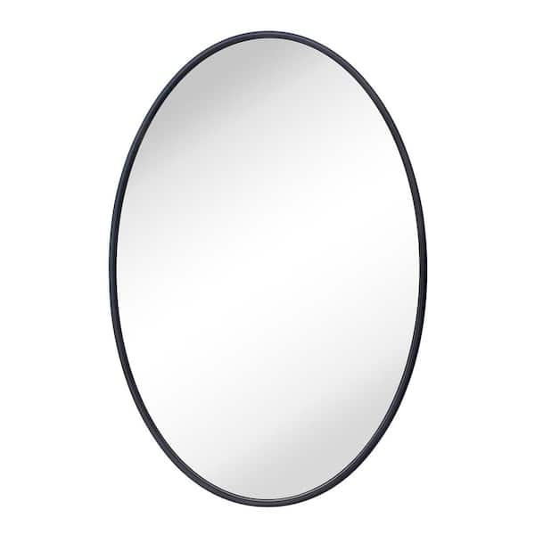 TEHOME Farmhouse 20 in. W x 30 in. H Oval Metal Framed Bathroom Mirror Wall Mounted Bathroom Vanity Mirror in Matt Black