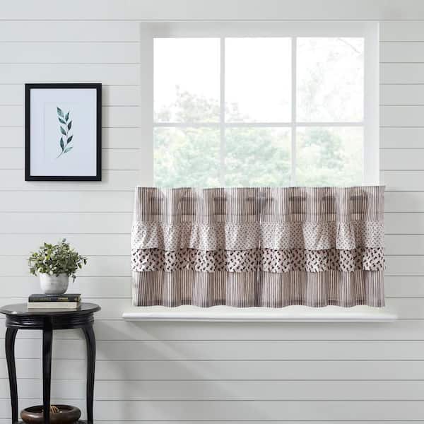 Vhc Brands Florette Ruffled 36 In W X 24 L French Country Light Filtering Tier Window Panel Taupe Coffee Mauve Red Pair 80362 The