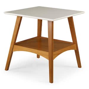 Mid Century Modern 22 in. Castanho / White Square Engineered Wood Top End Table with Solid Base
