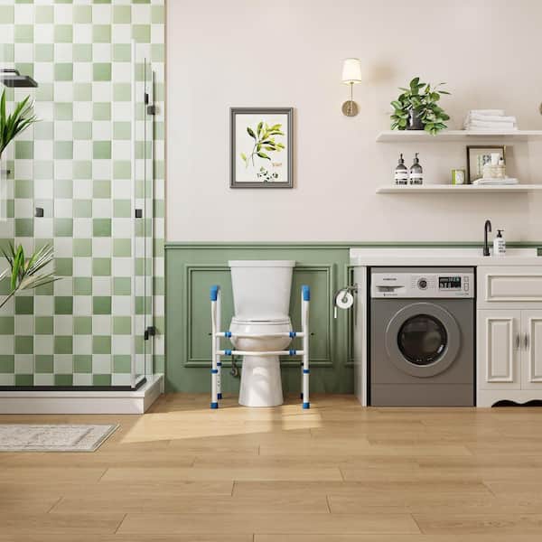19 in. Tall 2-Pcs 1.1/1.6 GPF Dual Flush Round Toilet with Toilet Safety Rail with Adjustable Height and Width in White