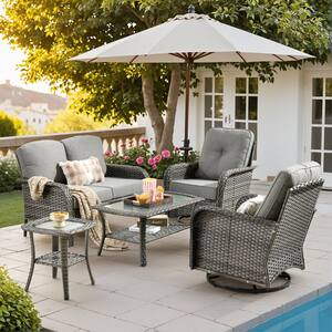 weaxty W Lily A Gray 5-Piece Wicker Patio Conversation