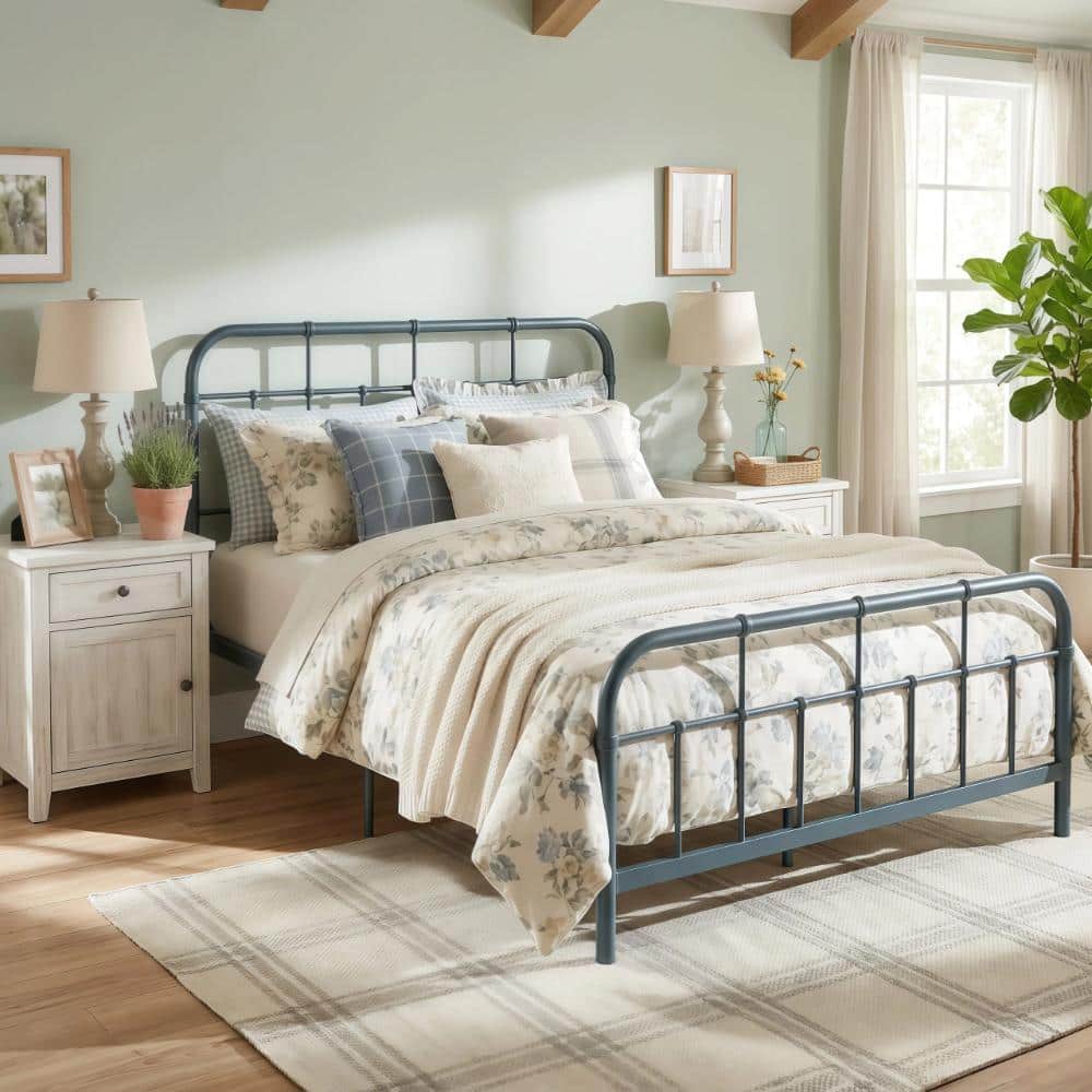 Blue Metal Frame Full Size Platform Bed with Rounded Corner Headboard and Footboard price history on PriceWatchPro