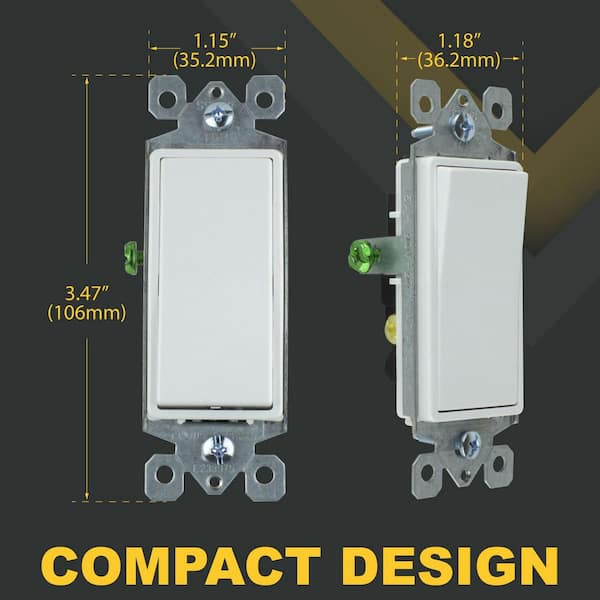 Decorator 15 Amp 3-Way Paddle/Rocker Wall Light Switch, White (10-Pack)