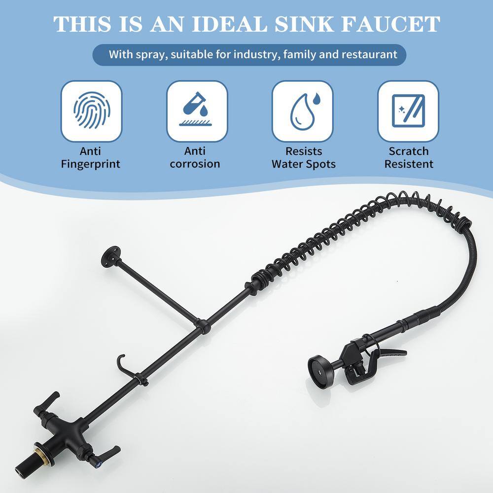 BWE Commercial Restaurant Pull-Down Double Handle Countertop Pre-Rinse Spray Utility Kitchen Faucet