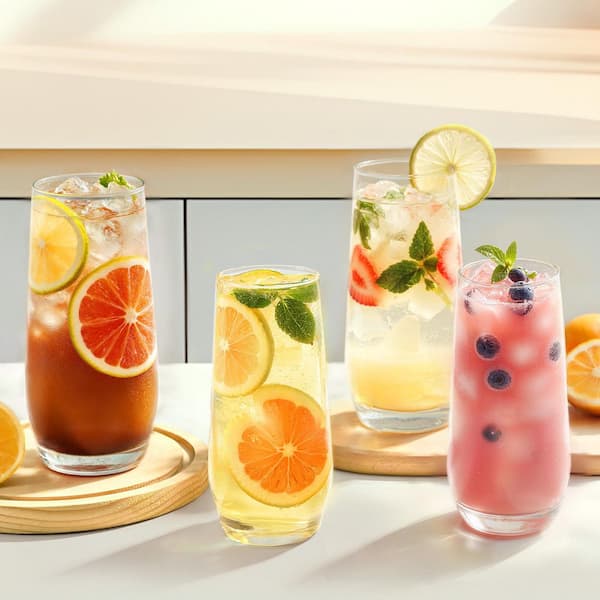 Drinking Glasses Set, 16-Piece Crystal Glass Cups, Elegant Mixed Glassware Set, with 8 Pcs 18.26 Oz Highball and 8 Pcs