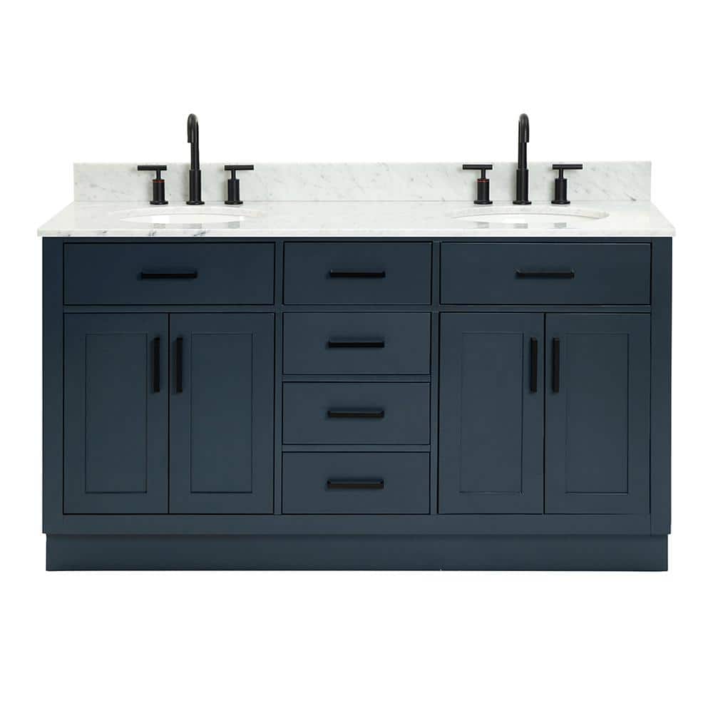 Midnight Blue 61" Freestanding Double Basin Vanity with Marble Top