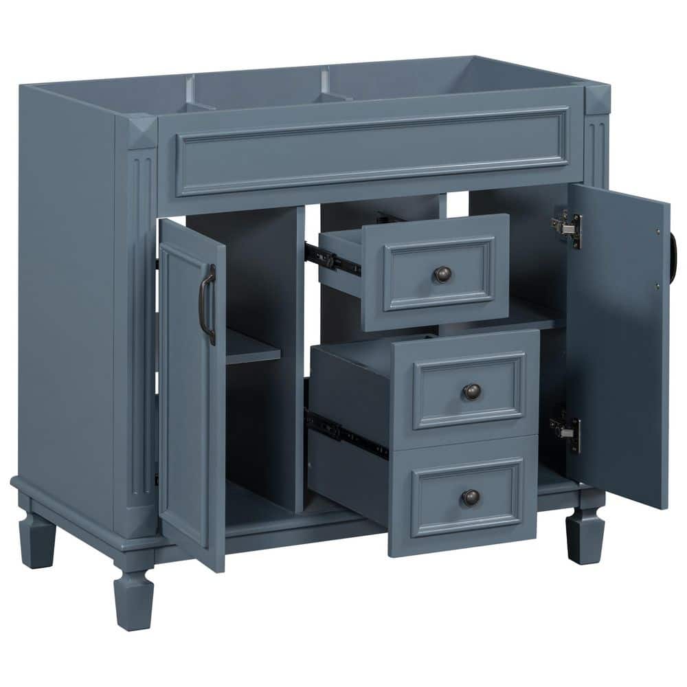 35.3 in. Bath Vanity Cabinet without Top Freestanding Storage Cabinet with 2 Soft Close Door, 2 Drawer in Blue(No Basin)