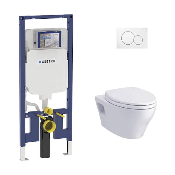 Geberit 2-Piece 1.28/0.8 GPF Dual Flush Elongated Toto Toilet in White with Concealed Tank 2x4 Construction and Dual Flush Plate