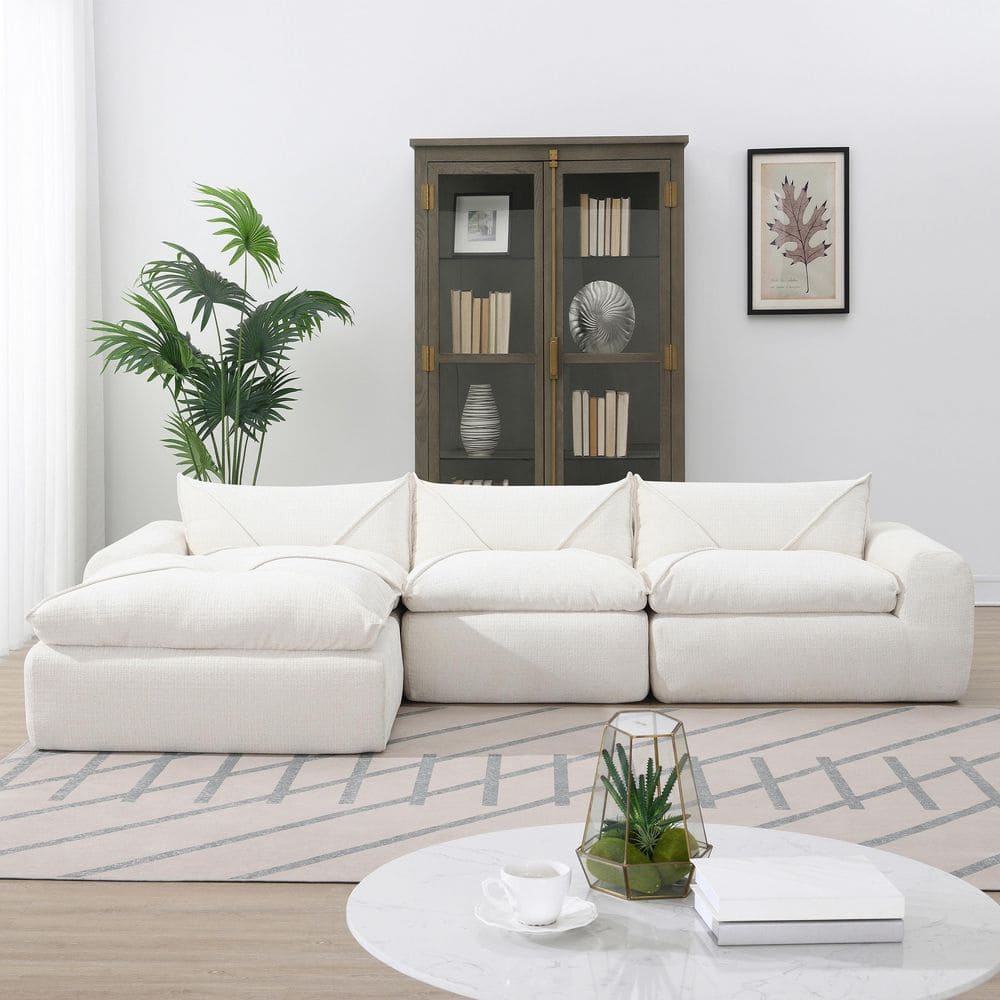 116 in. Chenille L-shaped Sectional Sofa in. White with High Density Foam, Compressed Sofa and No Assembly Required price history on PriceWatchPro