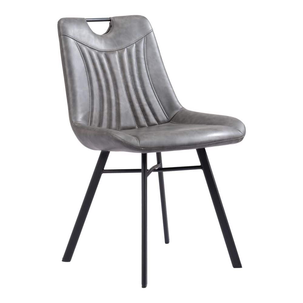 Vintage Gray Velvet Upholstered Side Chairs with Metal Legs, Set of 2