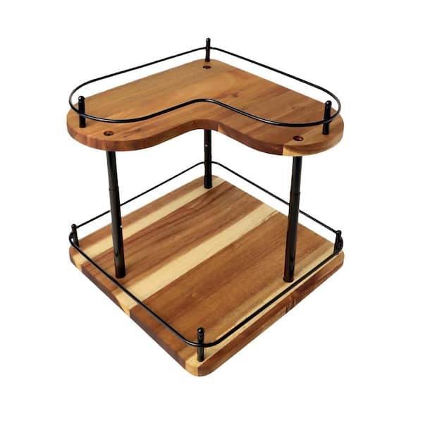 2-Shelf Pine 11.8 in. Wooden Spice Rack Organizer Lazy Susans Rotating Countertop Adjustable Height Spinning Spice Rack