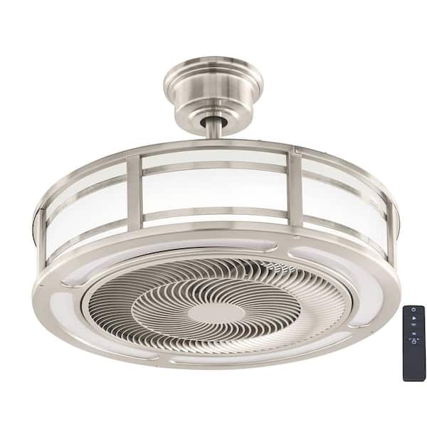 Home Decorators Collection Brette III 23 in. Integrated LED Indoor/Outdoor Brushed Nickel Ceiling Fan with Light and Remote Control