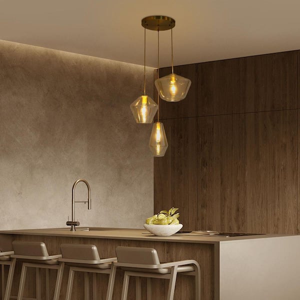 OUKANING 60-Watt 3-Light Champagne Gold Modern Paint Baking Shaded