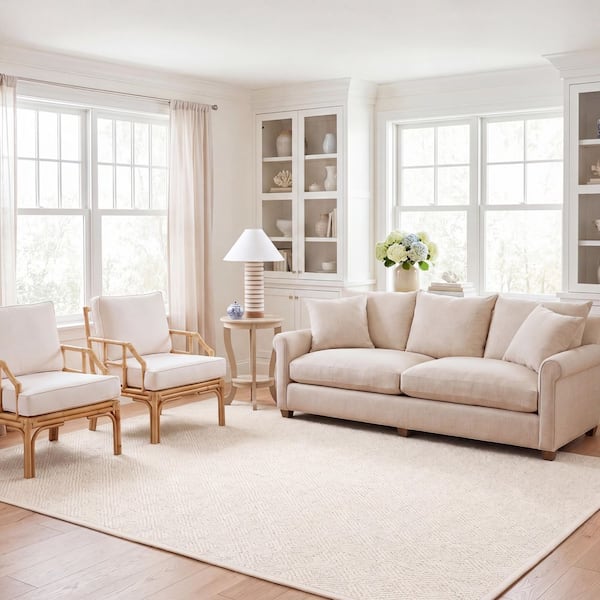 Natural Fiber Ivory 9 ft. x 12 ft. Diamond Border Area Rug