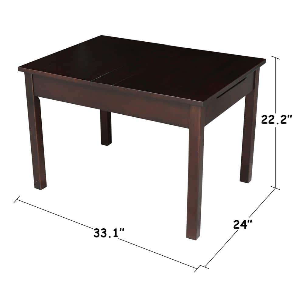 Children's Dark Stained Rubberwood Lift-Top Storage Table