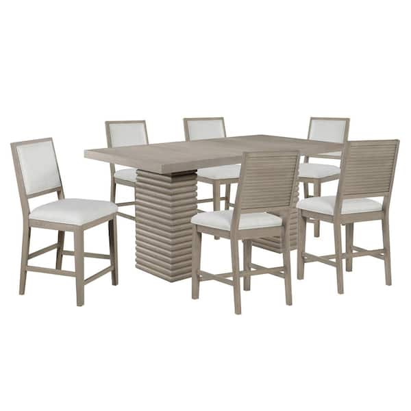 Steve Silver Lily 7-Piece Gray Wood Top Wood Counter Height Dining Room Set with 6 Upholstered Chairs