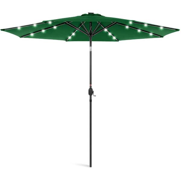 Unbranded 10 ft. Steel Market Solar Patio Umbrella in Green with Push Button Tilt