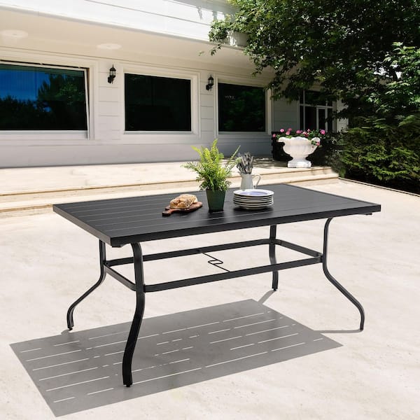 Nuu Garden Black Rectangle Metal Outdoor Patio Dining Table with