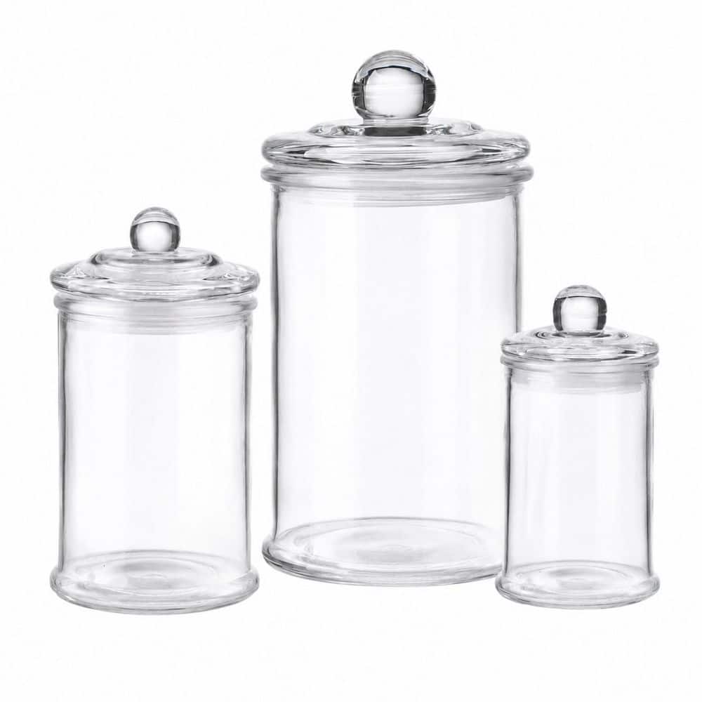 Set of 3 Clear Glass Apothecary Jars with Lids for Bathroom Storage and Vanity Organization Containers price history on PriceWatchPro