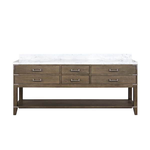 Irvington 80 in W x 22 in D Grey Oak Double Bath Vanity and Carrara Marble Top