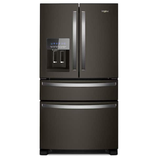 36 in. 24.5 cu. ft. Wide French Door Bottom Mount Refrigerator in Black Stainless with Maximum Ice Capacity