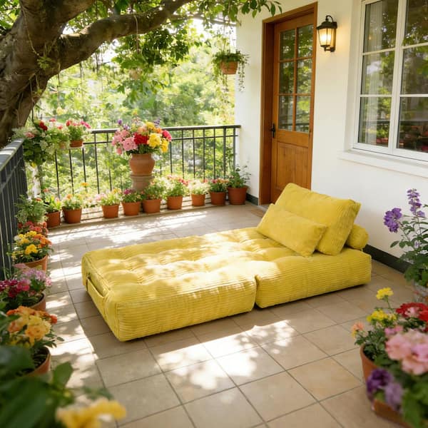 Yellow Faux Fur Fabric Bean Bag Chair, Chaise Lounge Sofa with Foam Filling for Living Room, Bedroom & Dorm, No Assembly