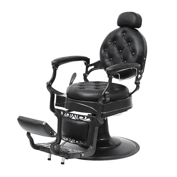 PVC Leather Aluminum Alloy Frame Extra Large Pump Disc with Towel Rack, Reclining 300lbs Barber Chair Black