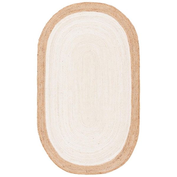SAFAVIEH Natural Fiber Ivory/Beige Doormat 3 ft. x 4 ft. Woven Ascending Oval Area Rug