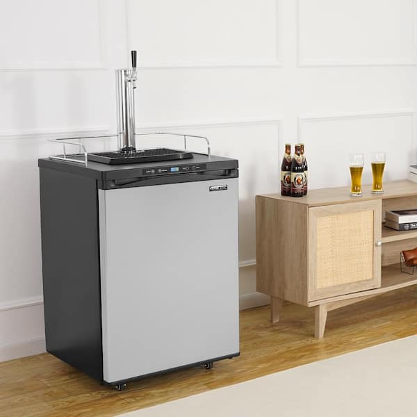 Beer Kegerator Single Tap Draft Beer Dispenser Full Size Keg Refrigerator CO2 Tank No Gas Drip Tray, Rail 162L Silver