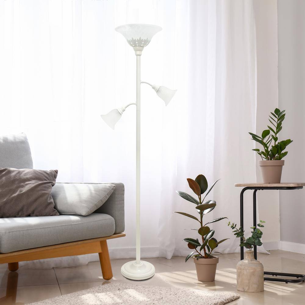Elegant White Torchiere Floor Lamp with Adjustable Reading Lights