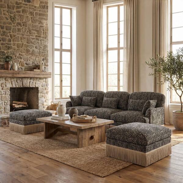 Homy Casa Tucson 100 in. 3-Seat Leopard Print Chenille Modular