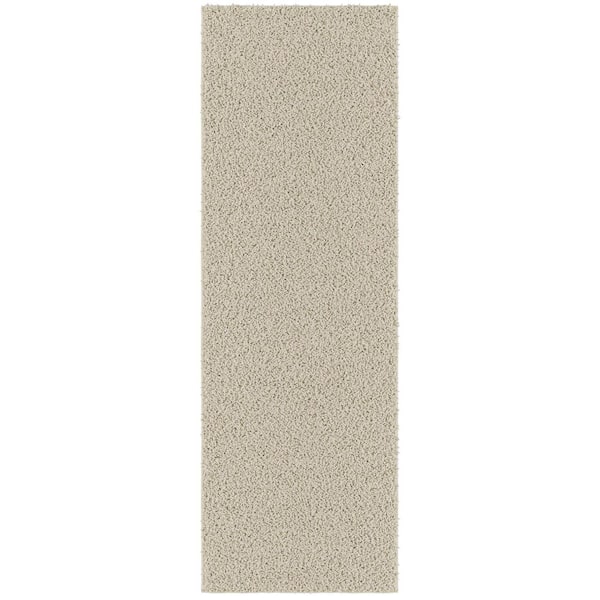 Ottomanson Softy Bath Rug Collection Non-Slip Rubberback Solid 2x5 Indoor Runner Rug, 1 ft. 8 in. x 4 ft. 11 in., Cream