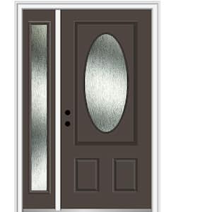 48 in. x 80 in. Right-Hand/Inswing Rain Glass Brown Fiberglass Prehung Front Door on 4-9/16 in. Frame