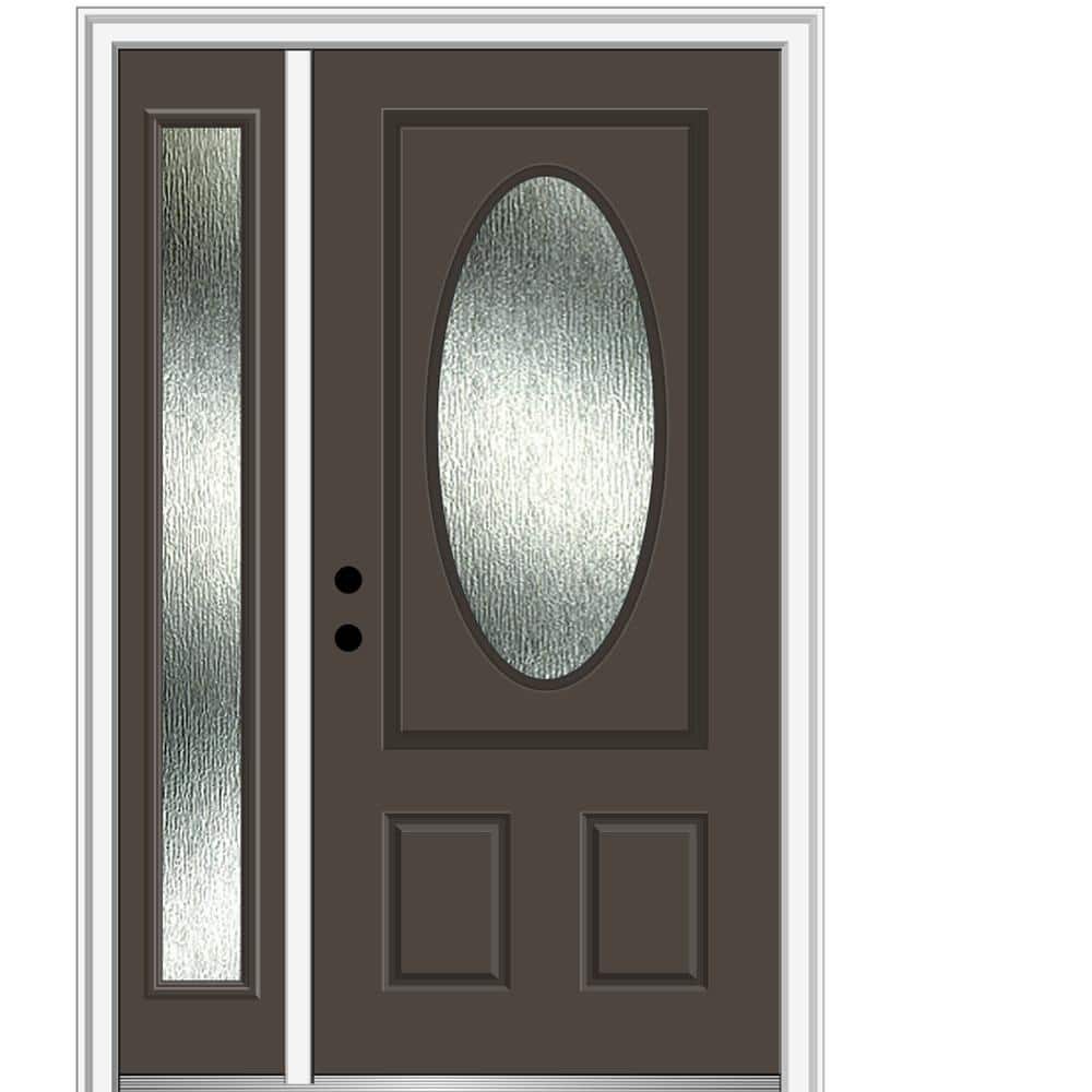 Rain Glass 48 in. x 80 in. Right-Hand/Inswing Oval Lite Painted Brown Fiberglass Prehung Front Door on 4-9/16 in. Frame price history on PriceWatchPro