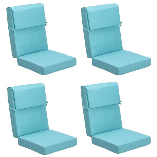 Aoodor 20.5 in. x 20.5 in. Outdoor High Back Chair Cushion with Adjustable Buckles and Ties in Lake Blue (4-Pack)