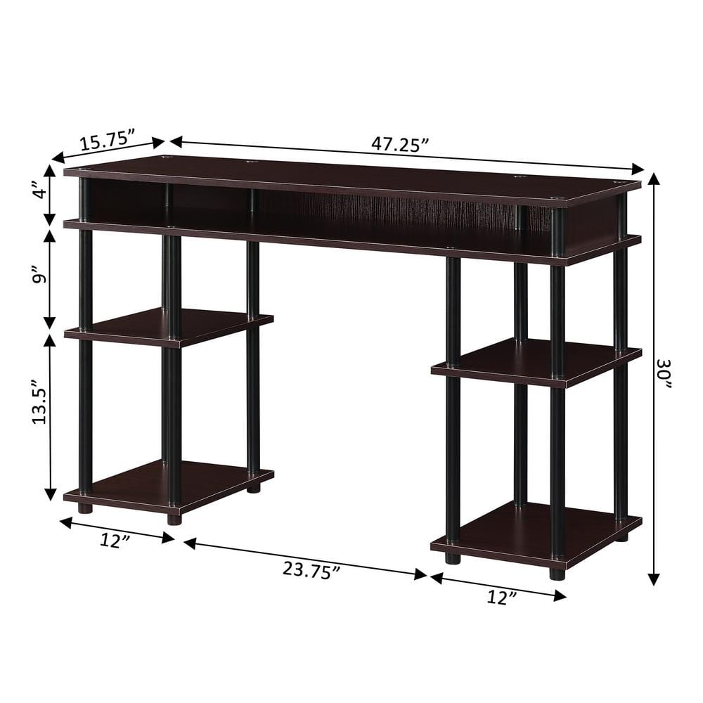 Espresso Wood and Black Metal 48" Student Desk with Shelves