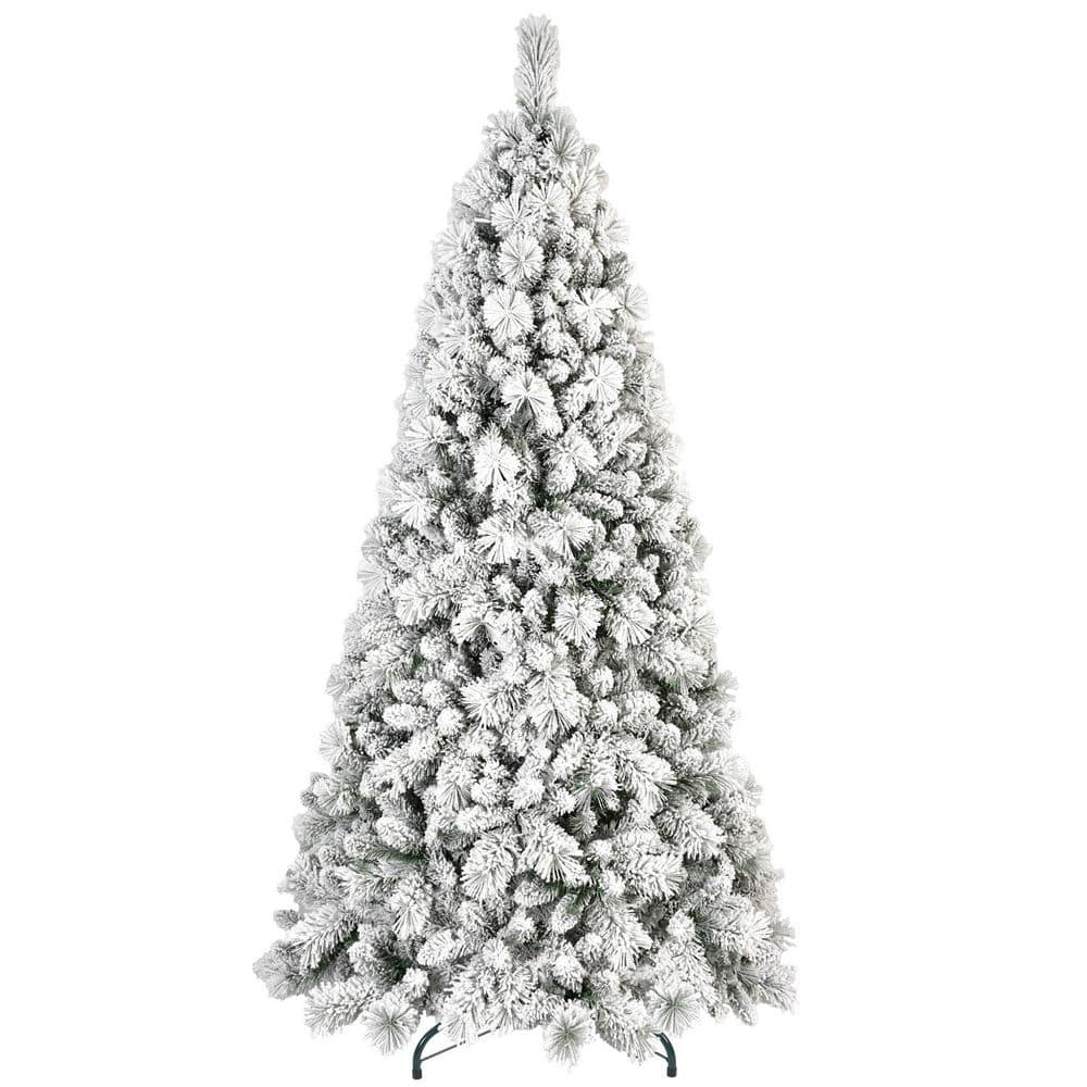 9 ft. Flocked Christmas Tree with 1964 Tips, Snowy PVC Hard Needle Branches, Hinged Structure and Stable Metal Stand price history on PriceWatchPro