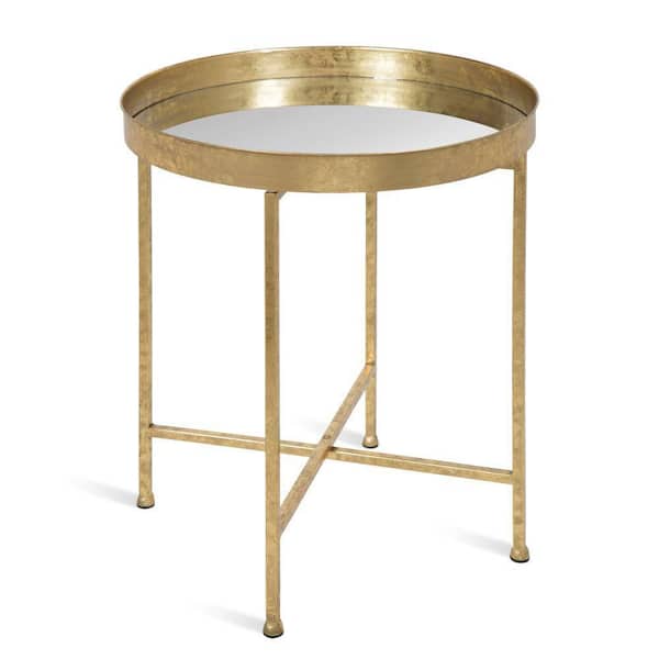 Kate and Laurel Celia 18.25 in. Gold Round Glass End Table