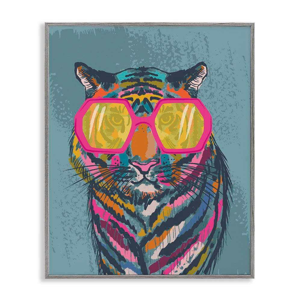 Bright Fashion Tiger by Lisa Perry Whitebutton Gray Framed Animal Giclee Art Print 14 in. x 11 in. price history on PriceWatchPro