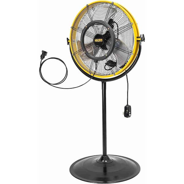 4400 CFM 20 in. Outdoor Misting Fan in Yellow Pedestal Standing Base with IP44 Enclosed Motor, 180° Tilted Head