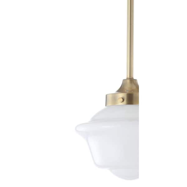 JONATHAN Y - Kurtz 7.2 in. 1-Light Brass Gold LED Pendant with Adjustable Drop Metal/Glass