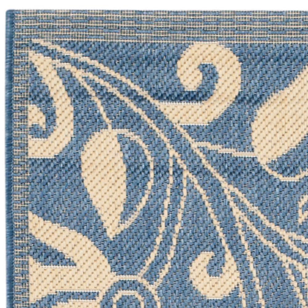 Reversible Blue and Natural Synthetic Runner Rug - 27" x 10"