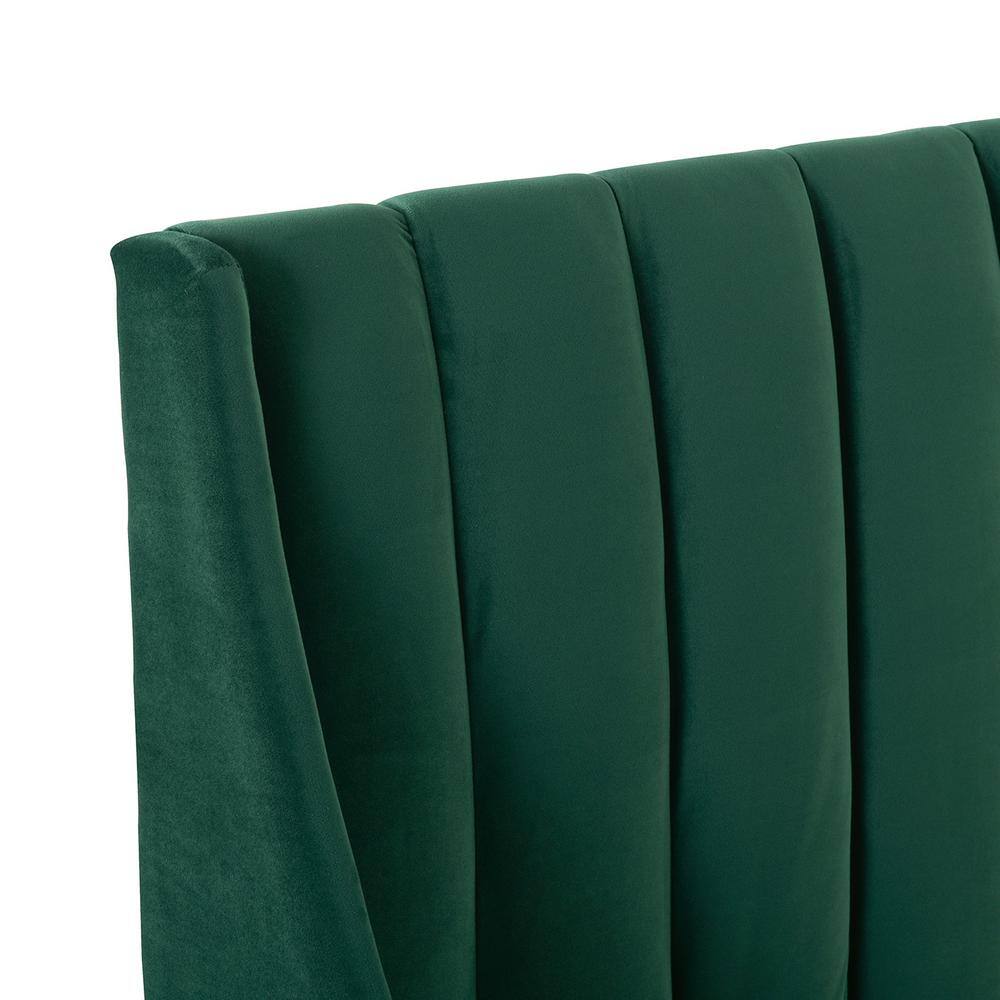 Aspen Evergreen Velvet King Platform Bed with Tufted Headboard